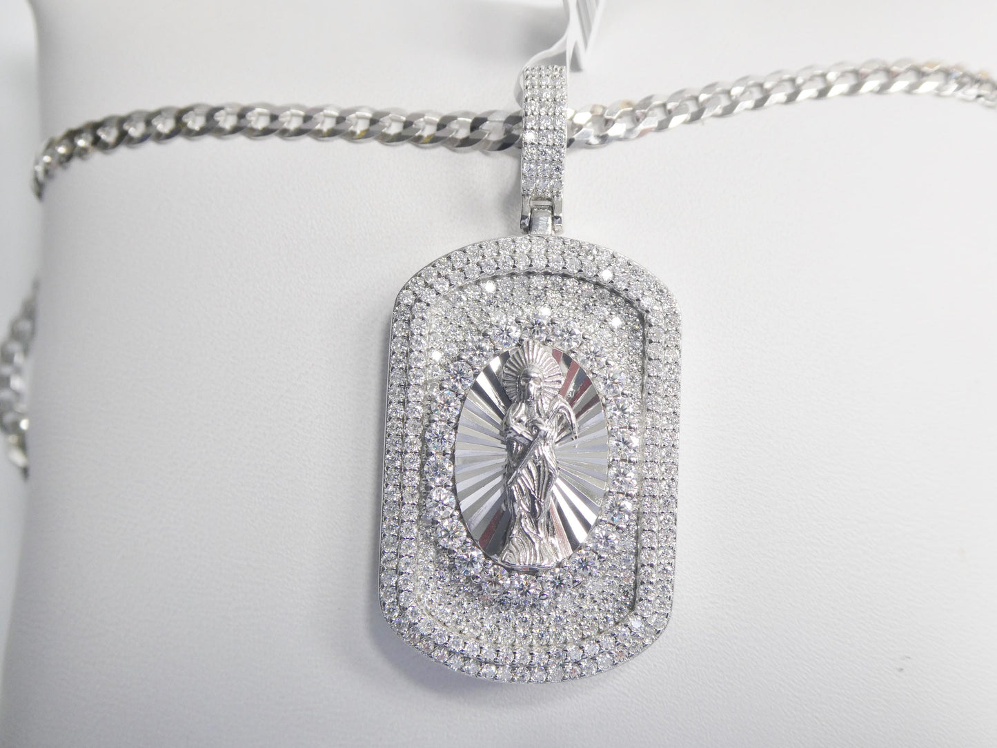 Sterling Silver Santa Muerte Medallion with Moissanite stone