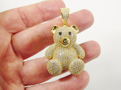 Real 925 Sterling Silver Teddy Bear Pendent and 2mm 20 Inch Moon Cut Chain