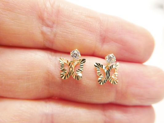 real 10k solid yellow gold design butterfly dangling push post earrings