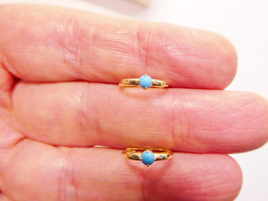 real 10k solid yellow gold designer polish hoop turquoise huggie earrings