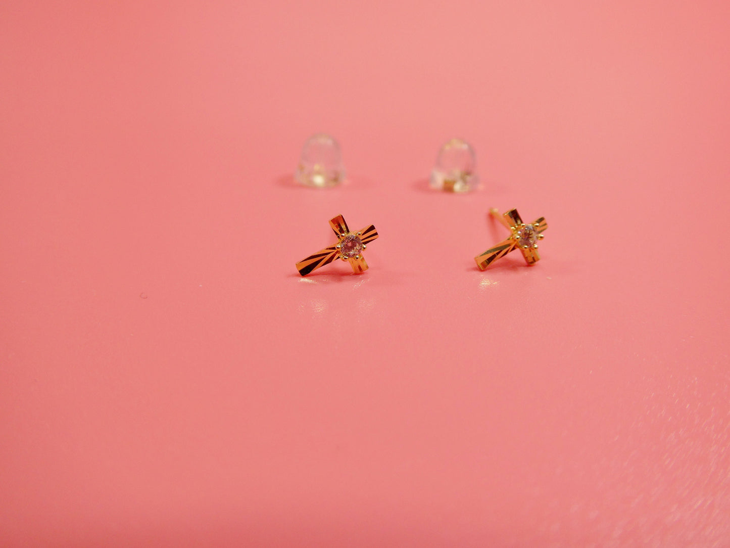 10k real solid yellow gold cross push post earrings