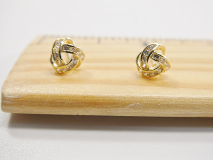 Real 10k Solid Yellow Gold Push Post Full Stone Setting Love Knot Stud Earrings
