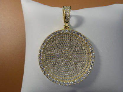 Real Solid 925 Sterling Silver Large Full Ice Circle Pendent