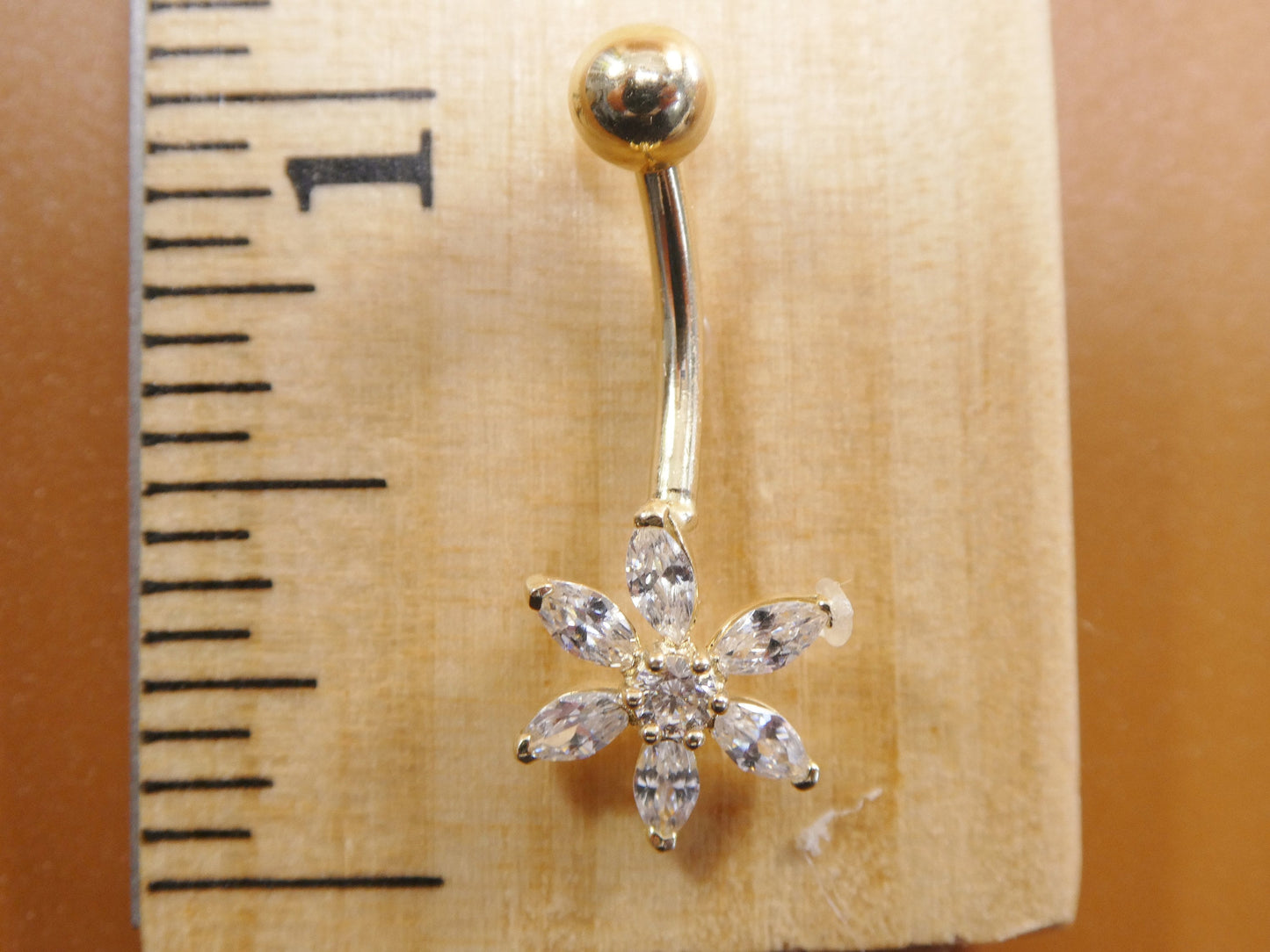 14k real solid yellow gold flower belly button ring piercing