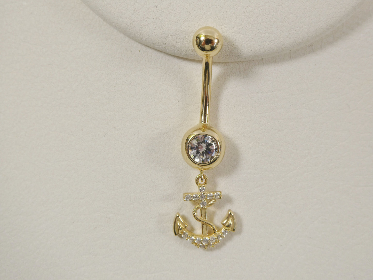 14k real solid yellow gold dangling anchor belly button ring piercing
