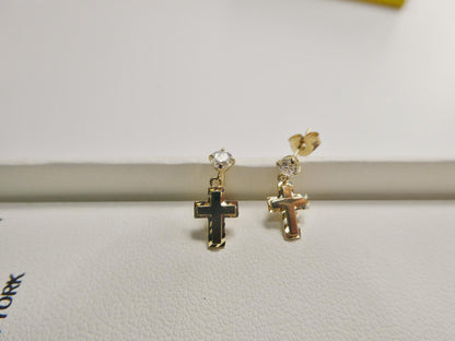 Real 10k Solid Yellow Gold Cross Dropping Push Post Earrings