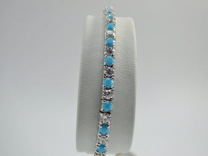3mm 7 Inch Turquois Tennis Bracelet Real 925 Sterling Silver