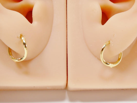 real 10k solid yellow gold designer hoop huggie earrings
