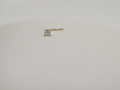 14k Real Solid Yellow Gold L SHAPE 2mm Square Stone Stud Nose Ring