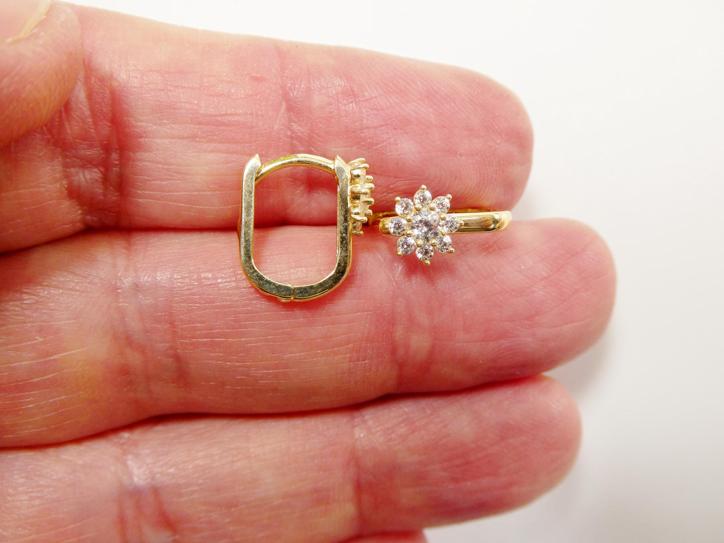 real 10k solid yellow gold cz earring / cartilage daith hoop huggie earrings