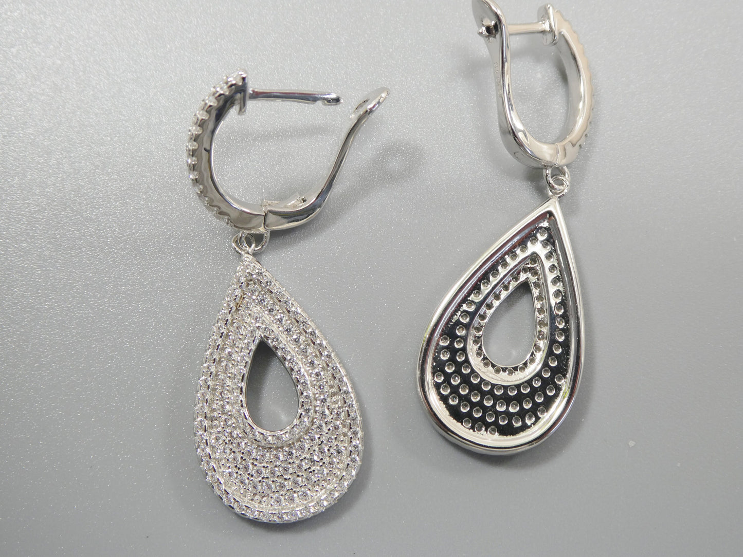 real 925 sterling silver micro pave setting 14k white gold color finish drop earrings