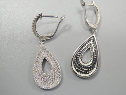 Real 925 Sterling Silver Micro Pave Setting 14k White Gold Color Finish Drop Earrings