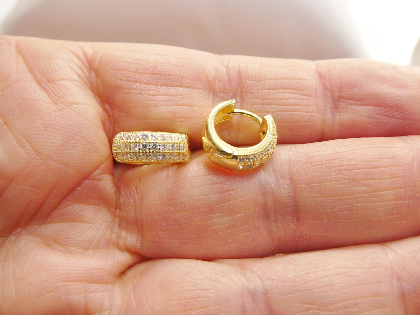 real 925 sterling silver yellow color finish huggie earrings
