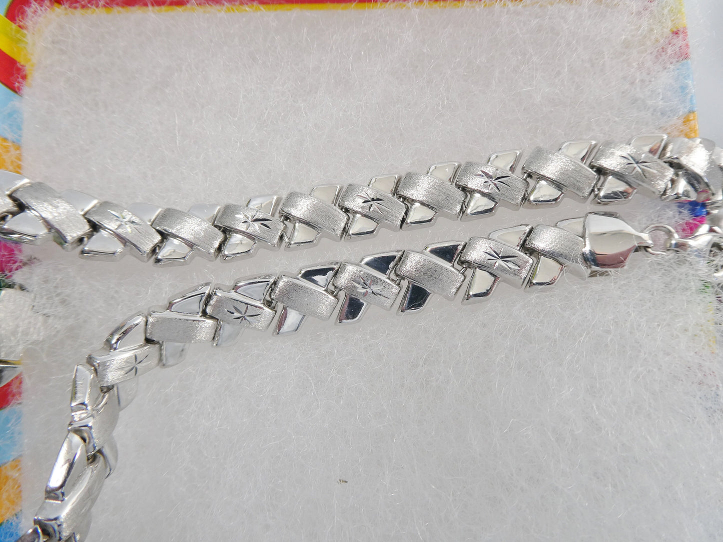 Sterling Silver X Link Necklace Bracelet Set - White Gold Tone