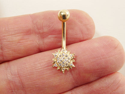 14k Real Solid Yellow Gold Sun Belly Button Ring Piercing