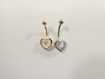 14k Real Solid Yellow Gold Heart Belly Button Ring Piercing