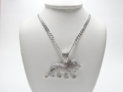 Real 925 Sterling Silver Full Stone Setting Small Lion Chain and Pendent