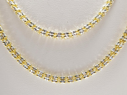 Real 925 Sterling Silver 3 Line Diamond Cut Ice Link Chain Necklace