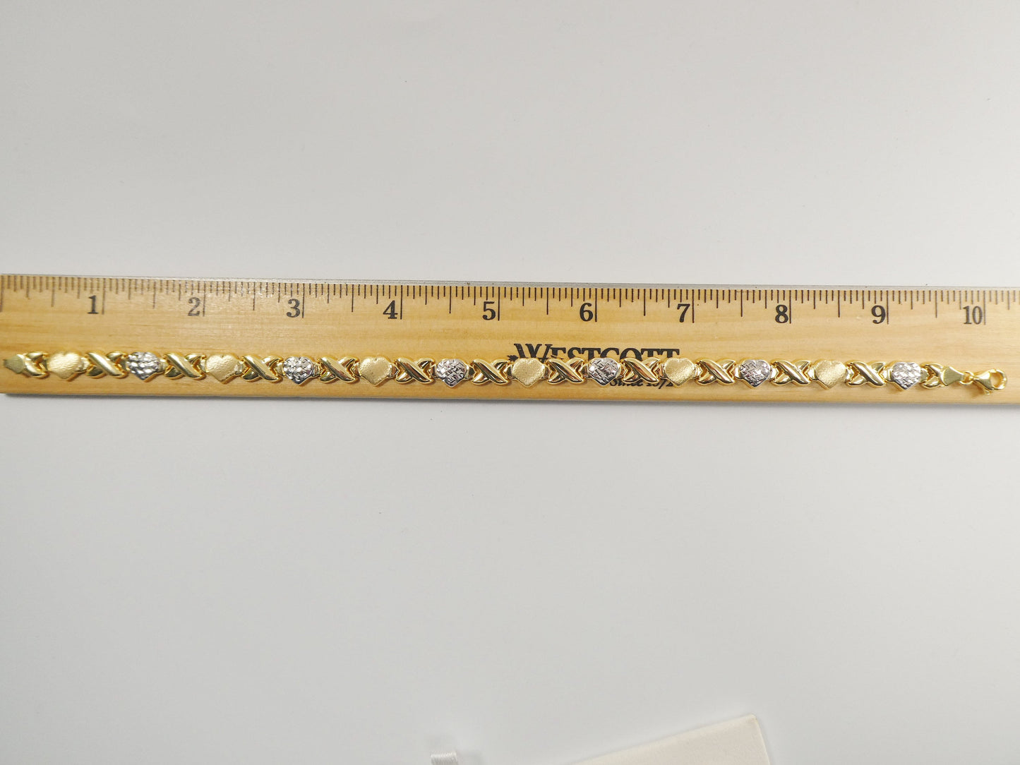 Sterling Silver XOXO Heart Bracelet: 14k Gold Finish