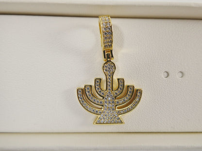 Real 925 Sterling Silver Menorah Full Stone Setting Pendent
