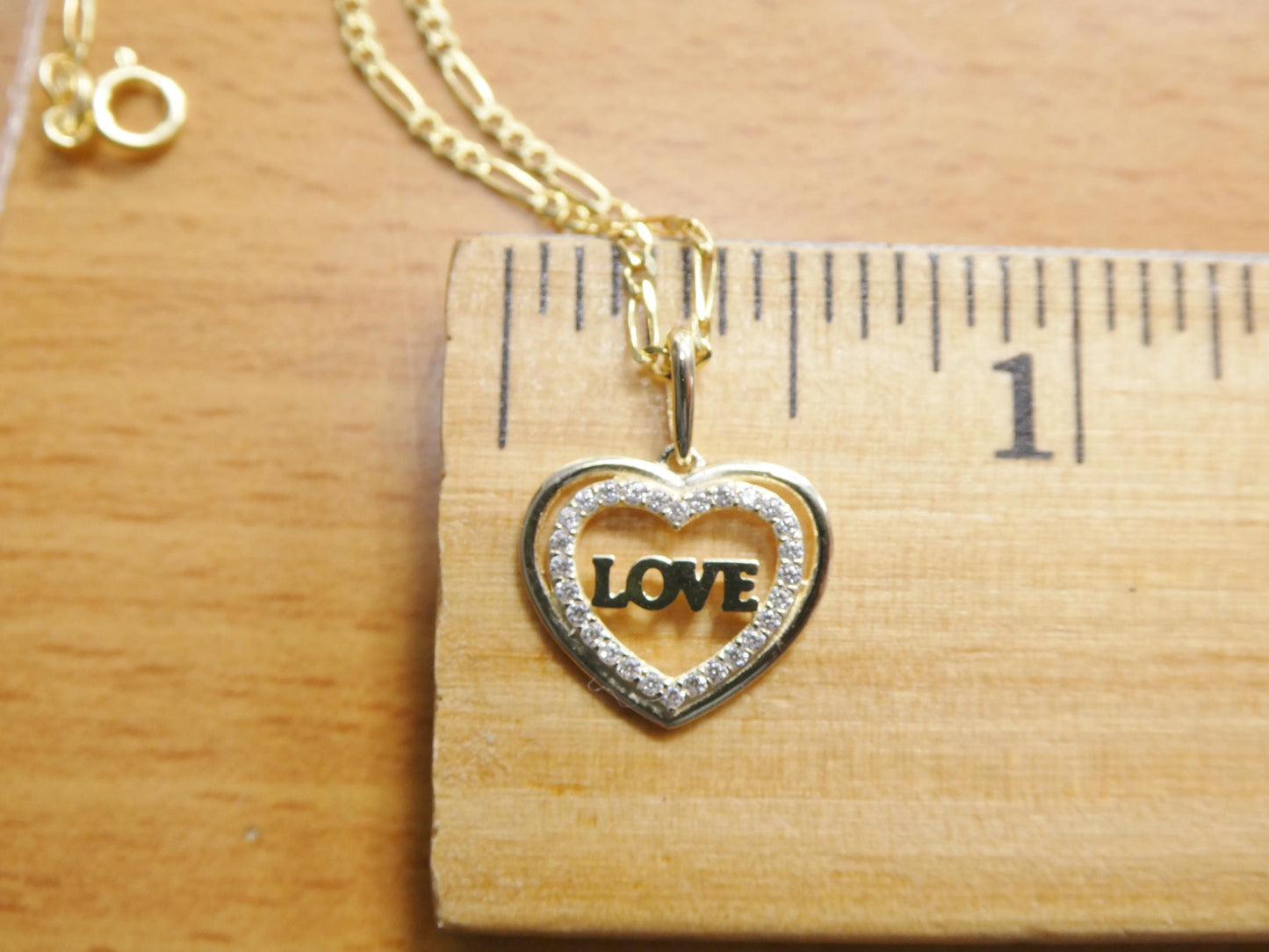 10k real solid yellow gold 18 inch solid figaro chain and love heart pendent