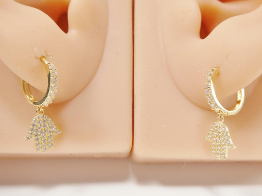 real 10k solid yellow gold hamsa hand hoop huggie earrings