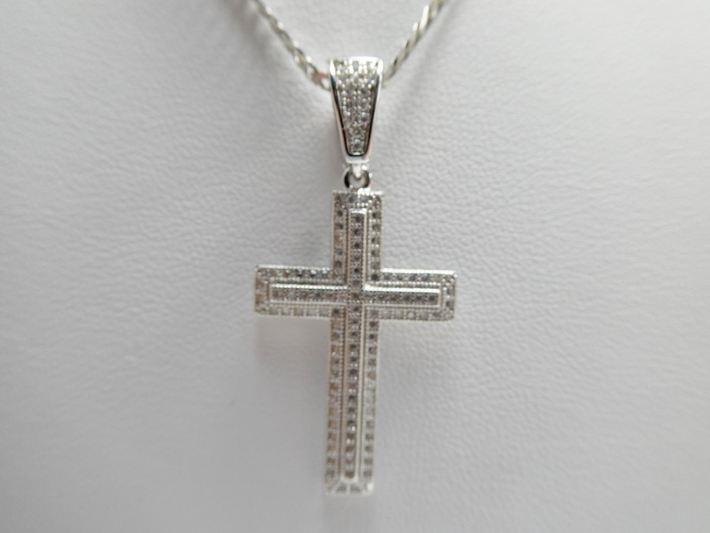 real 925 sterling silver 18 inch flat chain and moissanite cross pendent charm