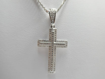 Real 925 Sterling Silver 18 Inch Flat Chain and Moissanite Cross Pendent Charm