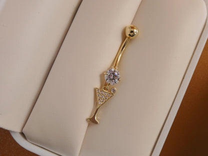 14k Real Solid Yellow Gold Wine Cup Belly Vutton Ring Piercing
