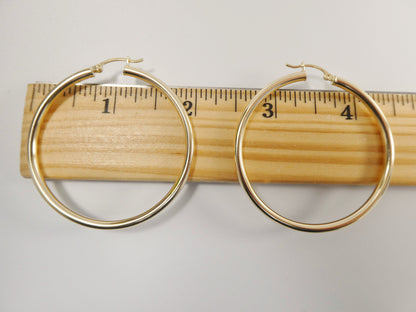 Real 10k Solid Yellow Gold Plain High Polish 50mm Hoop Huggie Earrings