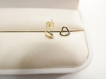 10k Real Solid Gold Heart Micro Fave Setting Push Back Earrings