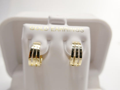 Real 10k Solid Yellow Gold Designer High Polish Hoop Huggie Earrings