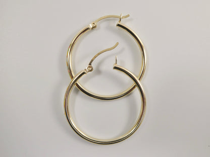 Real 10k Solid Yellow Gold Plain High Polish 30mm Hoop Earring