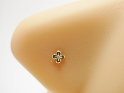 14k Real Solid Yellow Gold Tiny Floral Stud Nose Ring