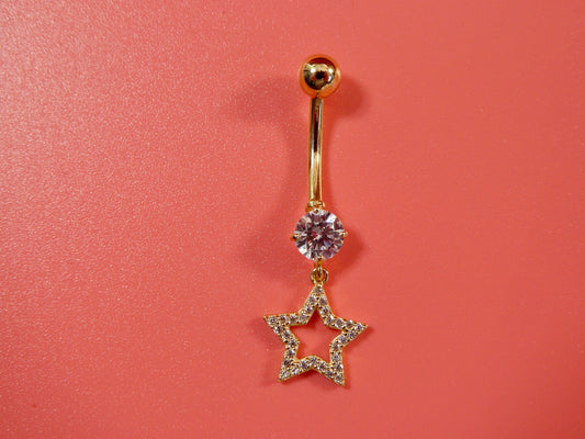 14k real solid yellow gold dangling star belly button ring piercing