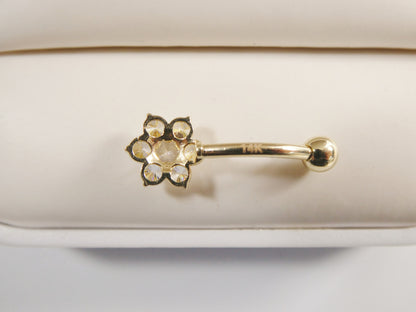 14k Real Solid Yellow Gold Flower Belly Button Ring Piercing