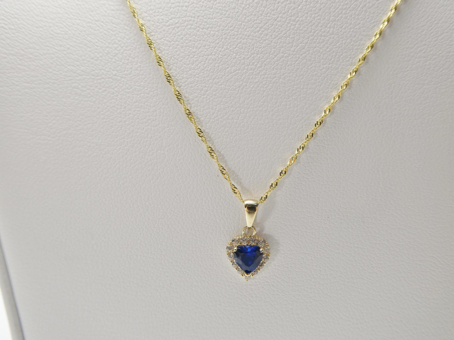 10k real solid yellow gold 16 inch necklace and color stone heart pendent set