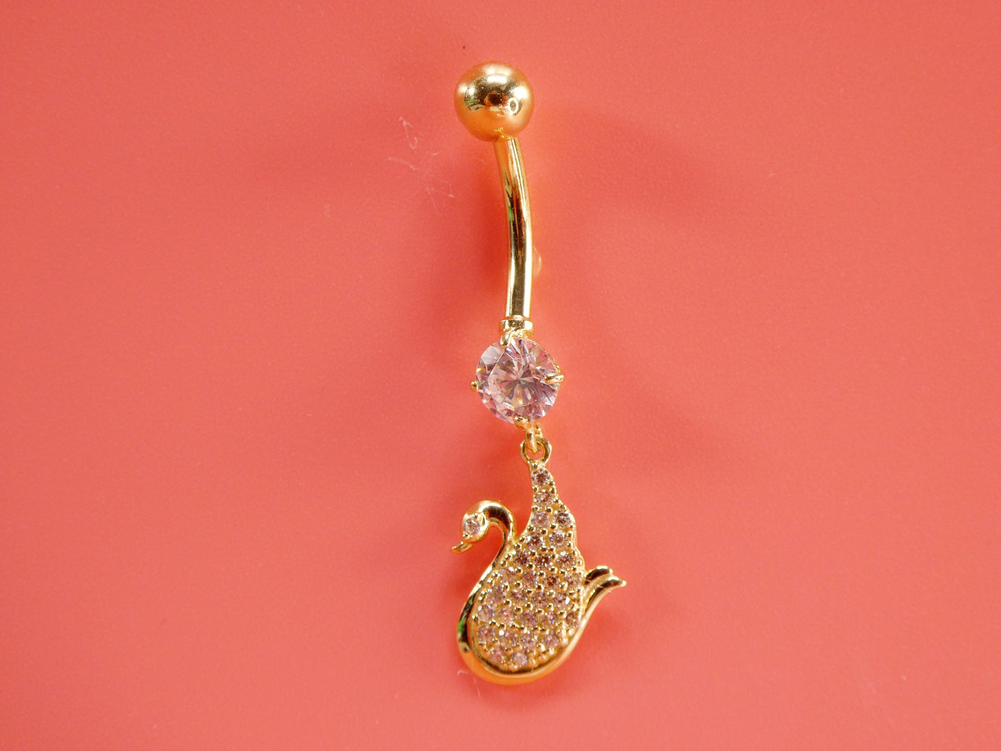 14k real solid yellow gold dangling duck belly button ring piercing