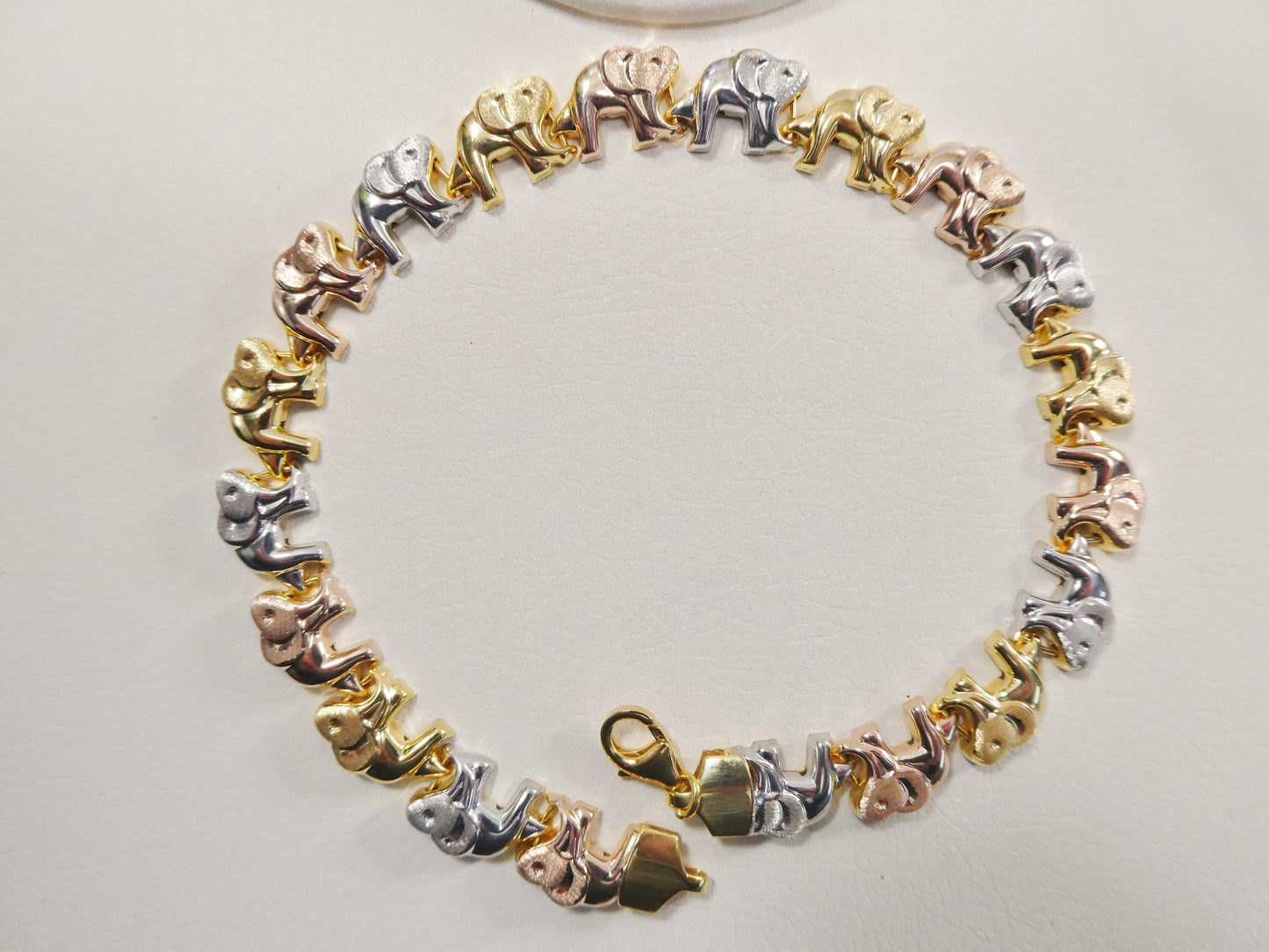 6.5 /7/ 8/ 10 inch tri color elephant bracelet 14k gold color tone over real 925 sterling silver