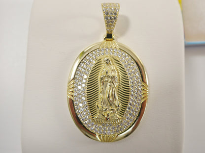 Real 925 Sterling Silver Large Guadalupe Virgin Mary Medallion Pendent