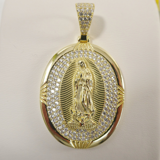 Real 925 Sterling Silver Large Guadalupe Virgin Mary Medallion Pendent