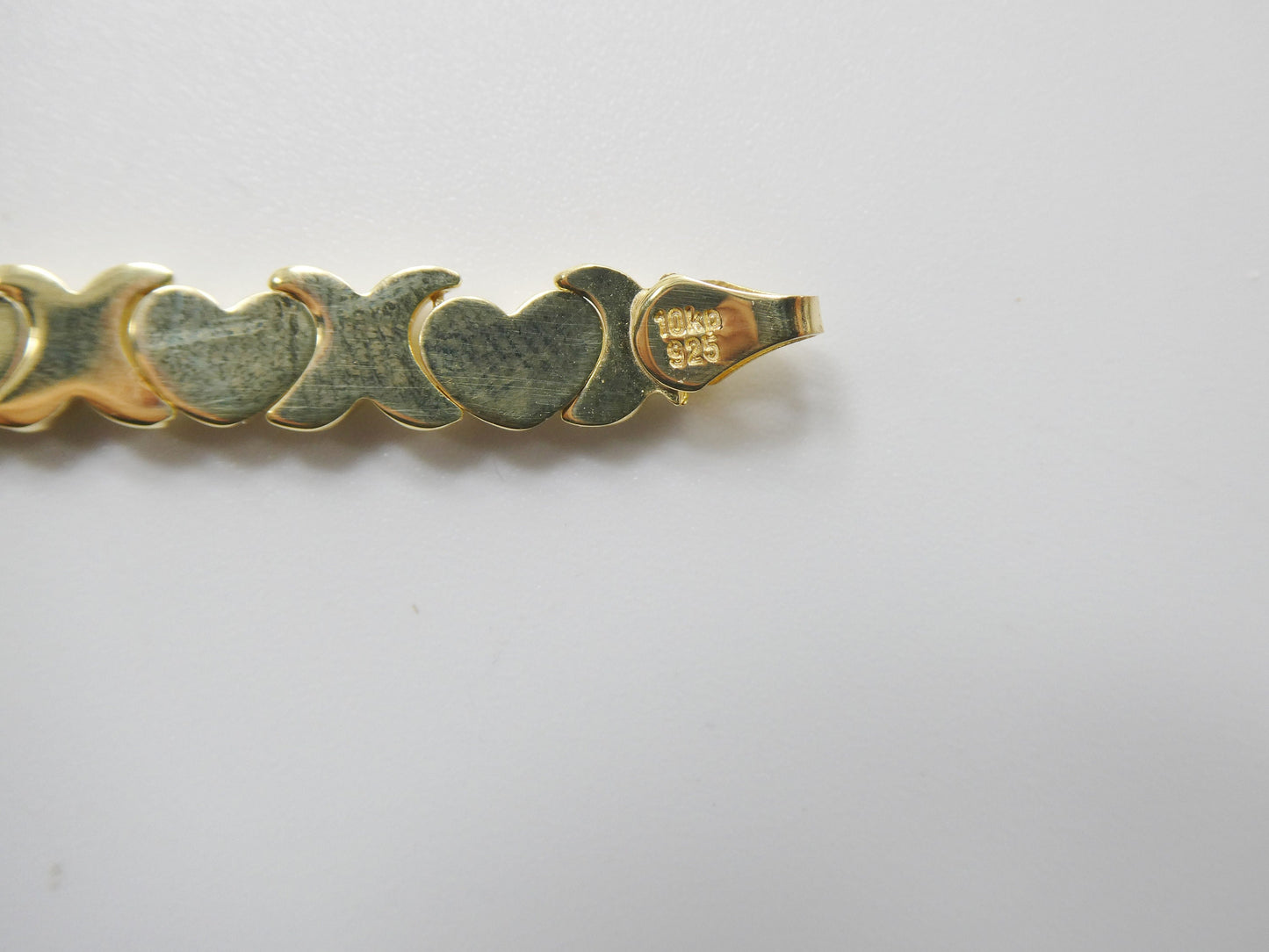 real 925 sterling silver / 6 /6.5 / 7 inch mini xoxo heart bracelet all yellow tone 14k yellow gold color finish