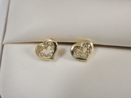 Real 10k Solid Yellow Gold Small Heart Push Post Stud Earrings