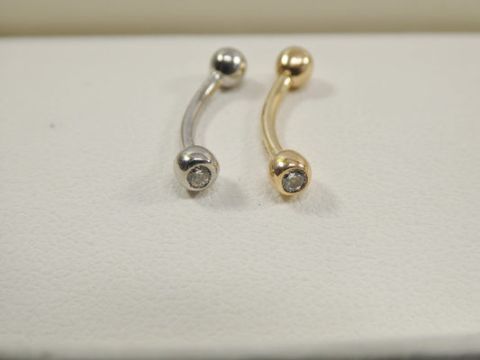 14K real solid yellow gold white gold eyebrow cz both side curve piercing