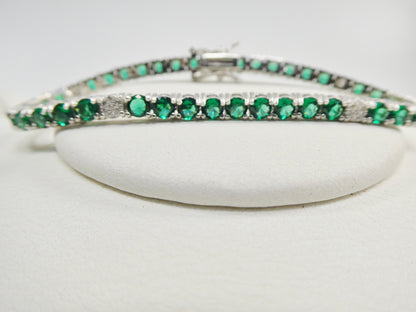 Real 925 Sterling Silver Sapphire Spinel Tennis Bracelet Box Lock Clasp