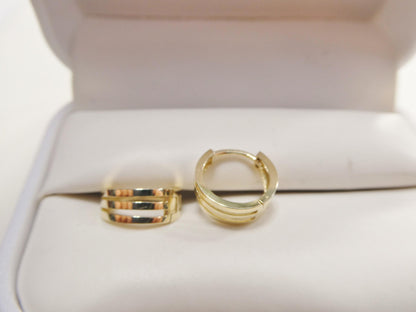 Real 10k Solid Yellow Gold Designer High Polish Hoop Huggie Earrings