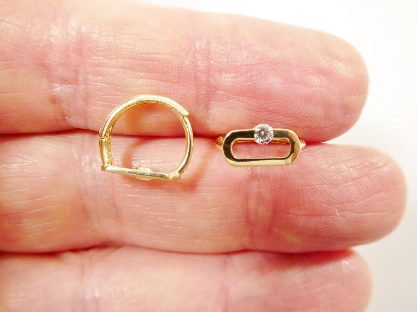 real 10k solid yellow gold paperclip hoop huggie earrings