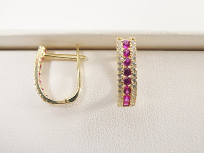 Real 10k Solid Yellow Gold Channel Set Birthstone French Hoop Earrings
