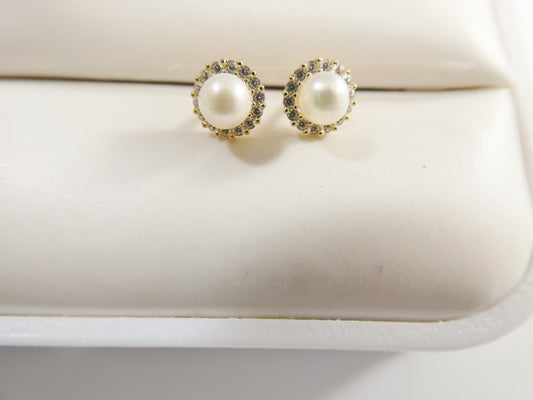 real 10k solid yellow gold freshwater cultured pearl screw back stud earrings
