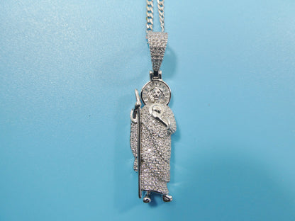 Real 925 Sterling Silver 18 Inch Curb Chain and Saint Jude Pendent Charm